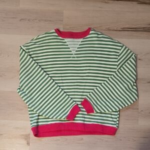 We The Free Classic Striped Oversized Crewneck, Green/White/Pink, Size XS